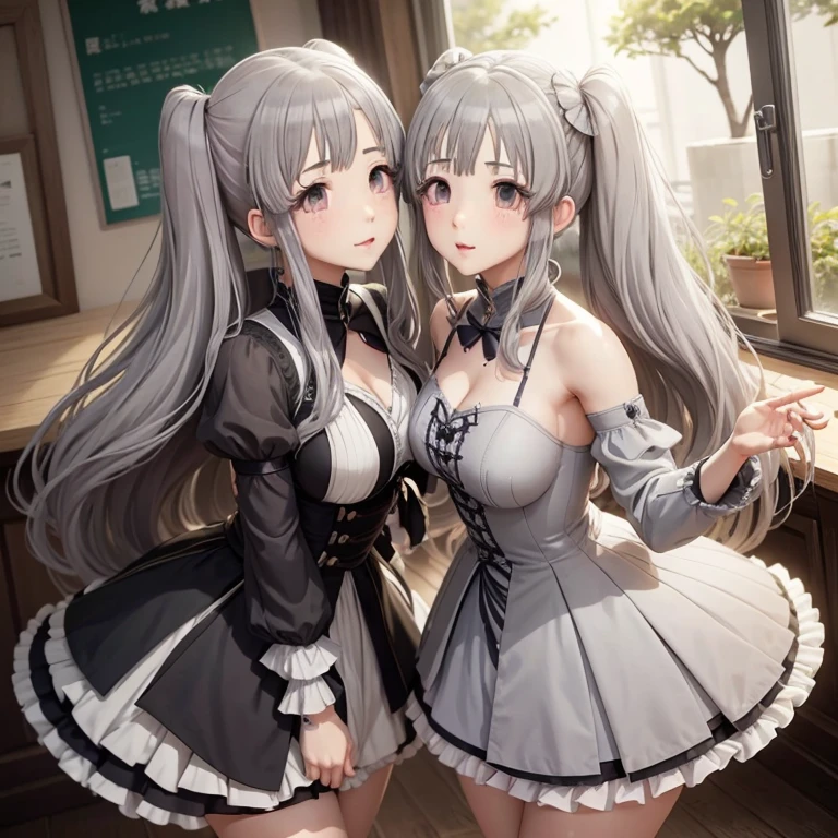 Kiriko Arikuni, Gray hair,Long hair,Double tail,Both sides up,