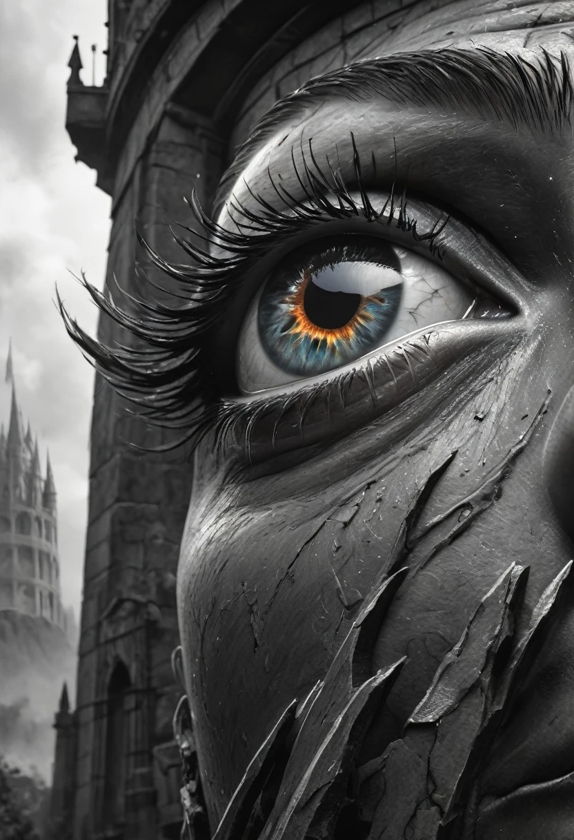 stunning black and white graphite sketch of Giant Lidless Eye Of made of Fire at the top of a tower, up close shot, from The Lord Of The Rings trilogy, in dynamic pose, by Anna Razumovskay, (by Alyssa Monks:1.1), by Joseph Lorusso, by Lilia Alvarado, beautiful lighting, sharp focus, 8k, high res, (pores:0.1), (sweaty:0.8), Masterpiece, Nikon Z9, Award - winning photograph, --ar 16:9 --style raw --stylize 750 --niji 6, perfect composition, beautiful detailed intricate insanely detailed octane render trending on artstation, 8 k artistic photography, photorealistic concept art, soft natural volumetric cinematic perfect, wide angle view