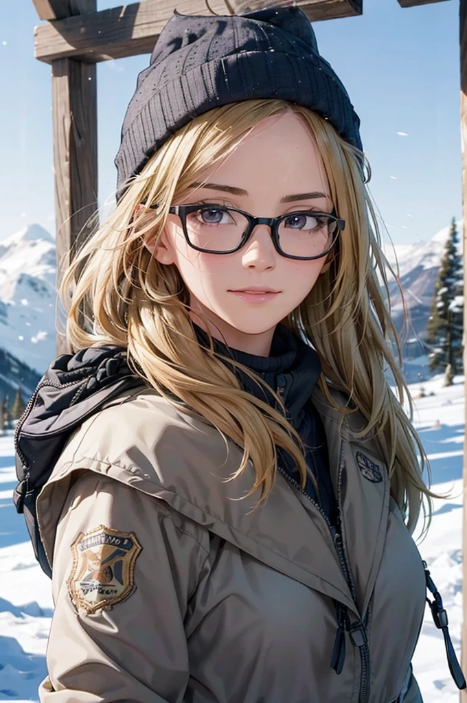 最high quality, high quality, High resolution, high quality texture, high quality shadows, High resolution, Beautiful details, Detailed CG, Detailed Texture, Realistic representation of face, Realistic, colorful, delicate, Cinematic Light, Side light, Lens flare, Ray Tracing, sharp concentrated, (1 Girl,concentrated:1.3), ( Intricate details, compensate, PureErosFaceV1:0.5), (細部まで美しいdelicateな顔, 緻密で美しいdelicateな瞳, Perfect Facial Proportions, Dense skin, Optimal ratio of four fingers to one thumb, Modest chest, Beautiful Hips, Smooth upper abdomen, blue eyes ,cold weather jacket ,cold weather pants ,knit hat ,cold weather gloves ,trekking backpack ,glasses ,hiking,lapland ,snow field ,long trail ,adventure journey ,night,Northern Lights ,winter,the gaze of true love, lips of temptation, A look full of compassion ,a smile full of love, i love you, Acting lovey-dovey, waist up, 35 years old, hiking,house wife, air fortress hair, blonde hair