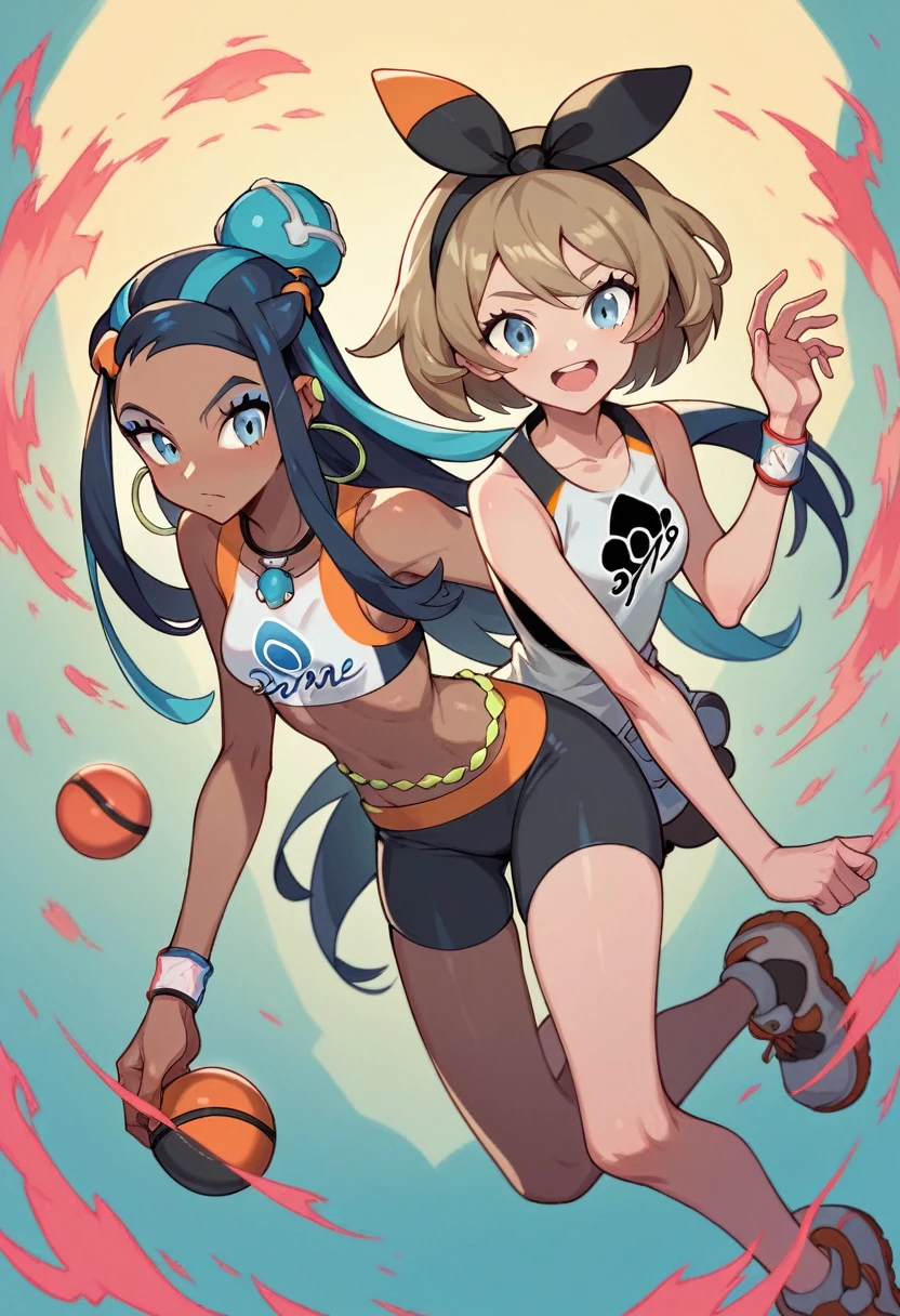 pokemon trainers Serena, Aura Cintya, May, Bea, Nessa cosplaying pokemons, haren