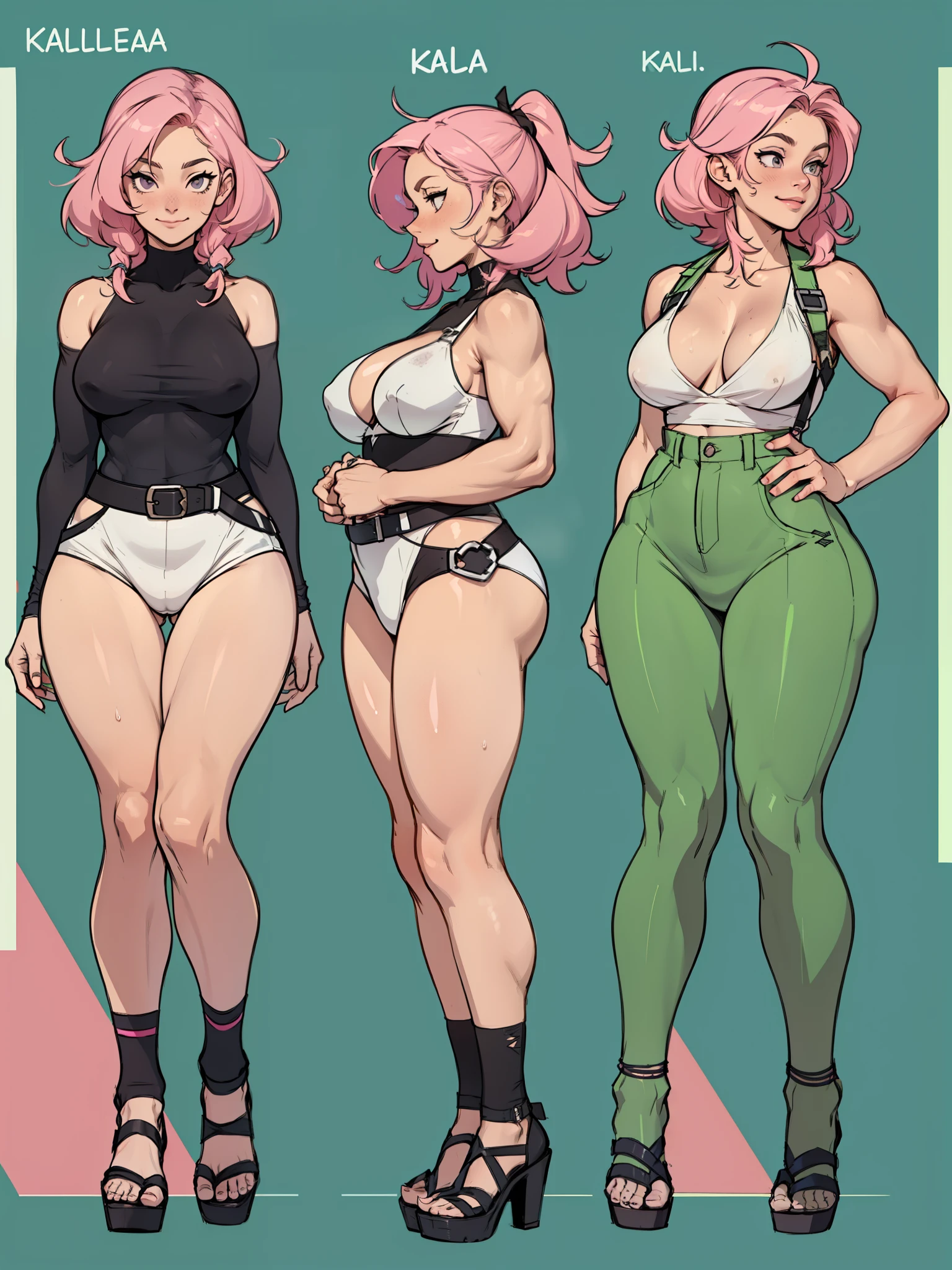 tall woman , high-waist e seios gota, Kale, mulher pelada Kalea, high skinny thighs, Legs long, high-waist, Kale sem roupa enorme enorme ((work of art)),(((best qualityer))),((character design sheet)) ,((Vulgar)) , voluptuous girl, ssmile,((between the breasts)) , , pink hair, pink hair
