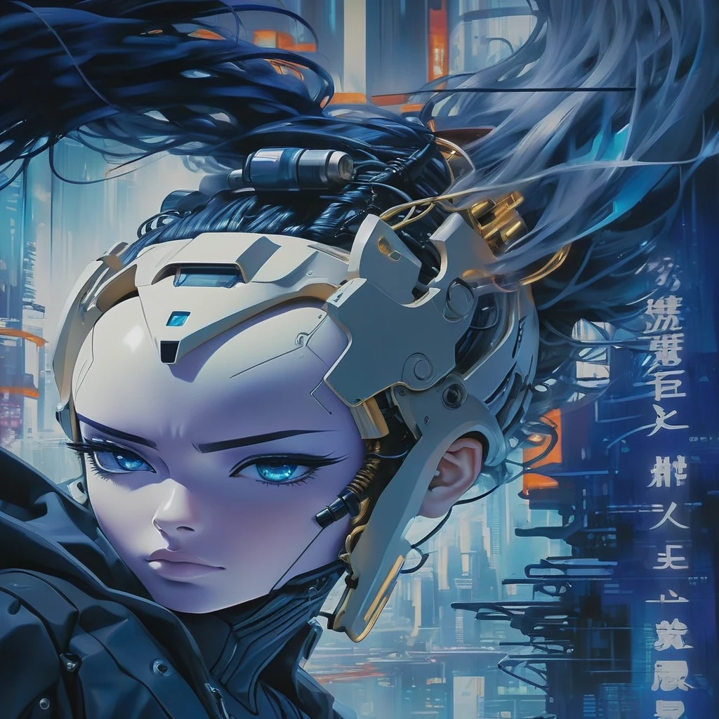 Ghost in the Shell Vol.2 - Enemies, by Luis Duarte, Luis Duarte style, blue and black shading, Neo-Tokyo style, Element Air, Mythpunk, Graphic Interface, Sci-Fic Art, Dark Influence, NijiExpress 3D v3, Kinetic Art, Datanoshing, Oilpainting, Ink v3, Splash style, Abstract Art, Abstract Tech, Cyber Tech Elements, Futuristic, Illustrated v3, Deco Influence, AirBrush style, drawing