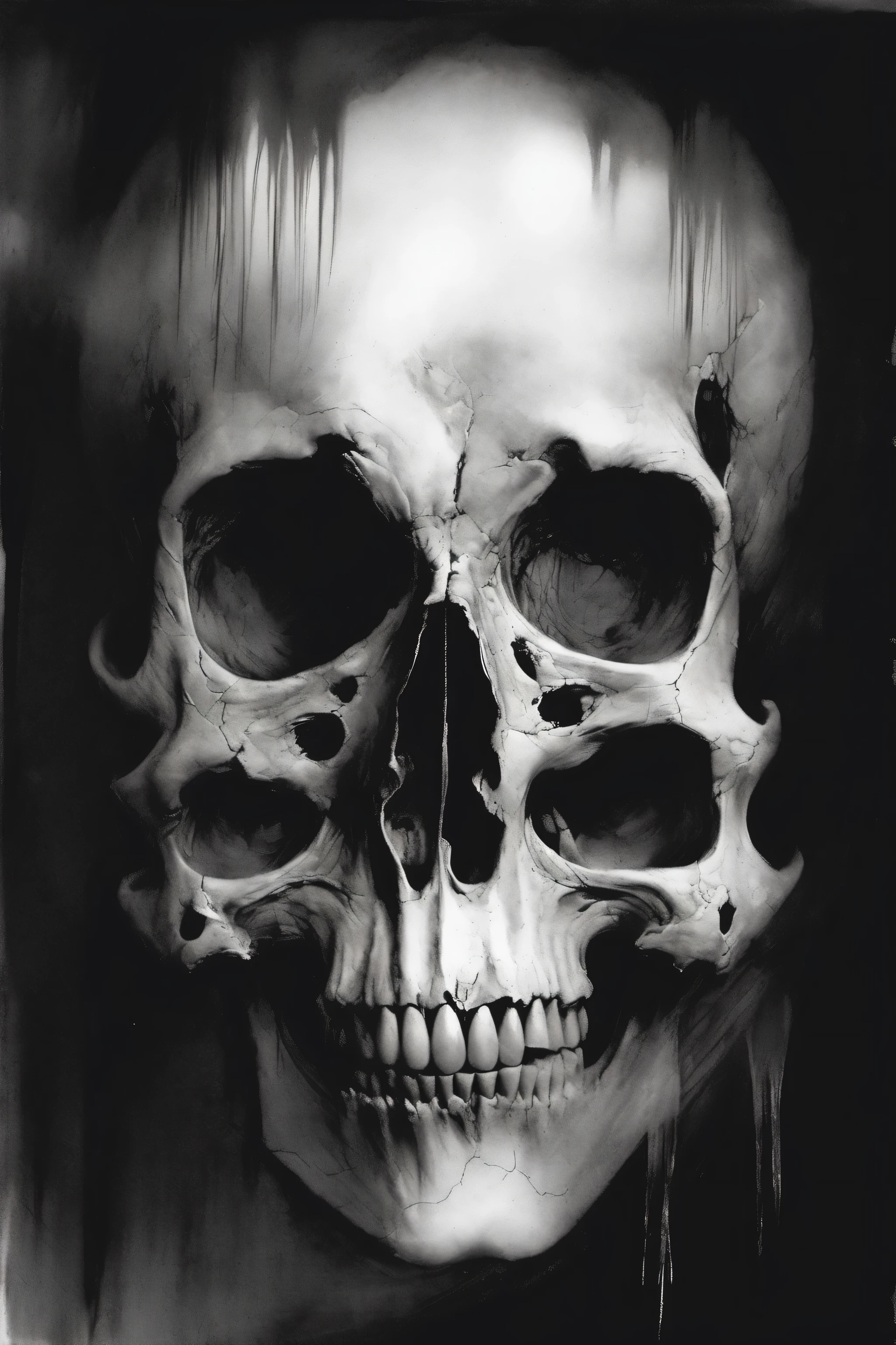 Stephen Gammell Style - skull with haunting eyes stephen gammell black and white illustration