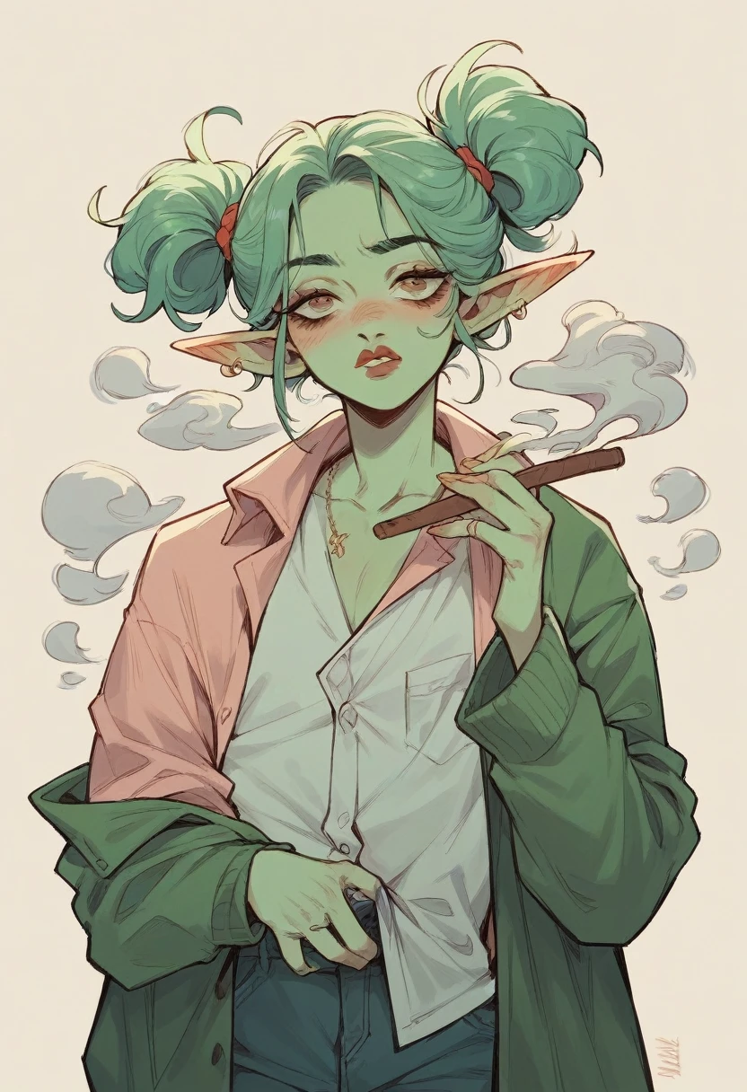 Bare breasted fire fairy smoking marijuana