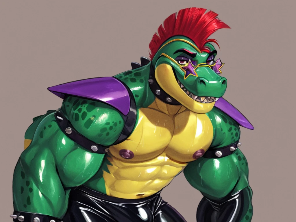 digital drawing (illustration), digital media (illustration), mohawk (hairstyle), pose, simple background, 1 boy, 1 man, 2023, abs, alligator, alligatorid, anthro, anthro focus, anthro only, anthro solo, muscular, biceps , more masculine, Bulge, Bulge through clothes, crocodile, crocodile, crocodile, Face paint, Fongu, Furry, Furry male, Furry only, glasses, Glasses on forehead, hair, Huge bulge, latex, Latex clothing, Latex suit, Looking at viewer, male. male anthro, male focus, only male, manly, mohawk, montgomery alligator (fnaf), muscles, muscular, muscular anthro, muscular arms, muscular man, navel, nipples, pectoral muscles, pectoral muscles, penis outline, posing, posing for viewer , reptile, reptile humanoid. rubber, rubber clothing, rubber suit, scales, scales, scaly humanoid, scottgames, sharp teeth, short hair, overalls, smile, emoticon, smiling, smiling at viewer, single man, star glasses, studio steel wool,

sunglasses, sunglasses

glasses on forehead, sweat, beads of sweat, sweaty

body, tight clothes, tight clothes,

wet, wet body,