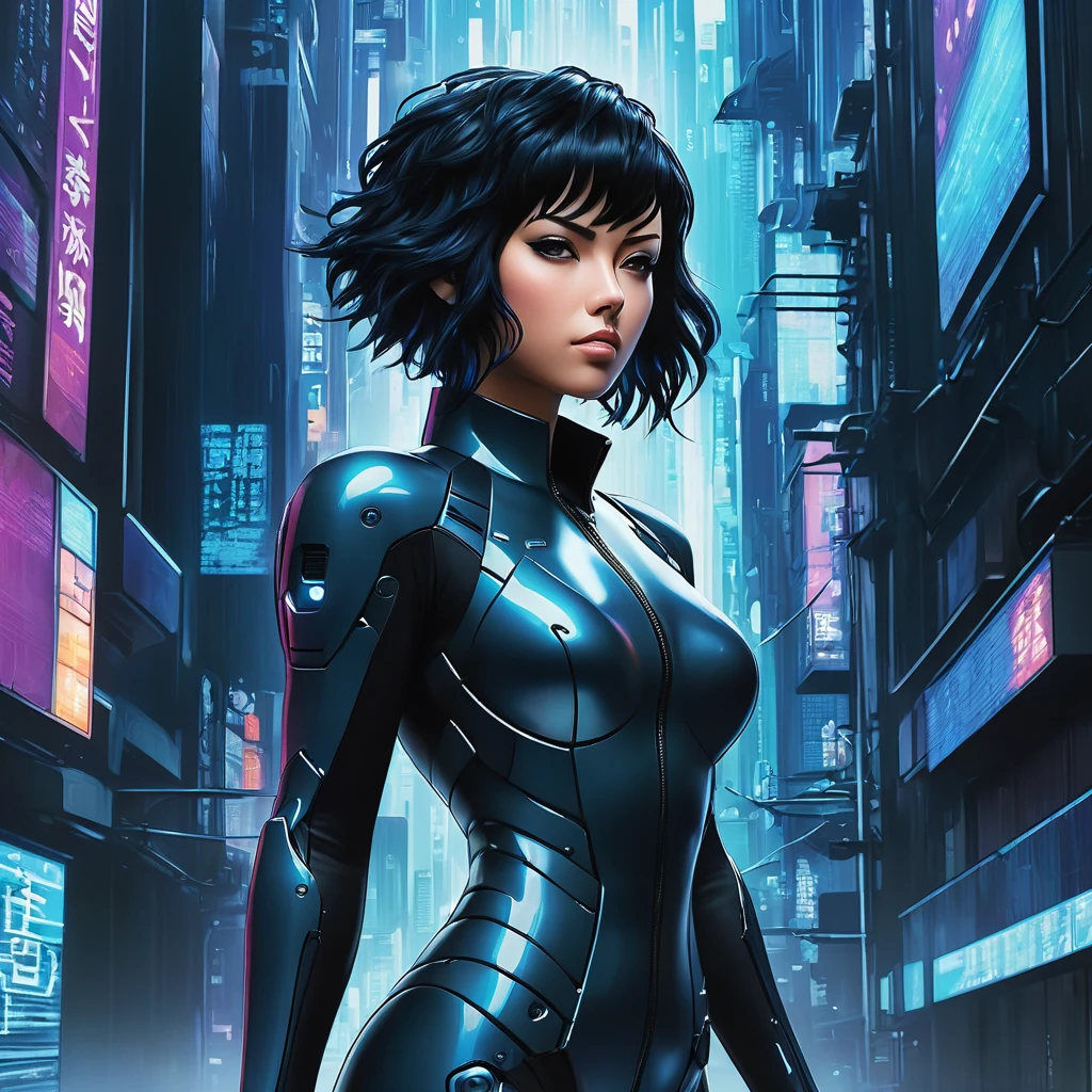 Ghost in the Shell Vol.2 - Enemies, by Luis Duarte, Luis Duarte style, blue and black shading, Neo-Tokyo style, Element Air, Mythpunk, Graphic Interface, Sci-Fic Art, Dark Influence, NijiExpress 3D v3, Kinetic Art, Datanoshing, Oilpainting, Ink v3, Splash style, Abstract Art, Abstract Tech, Cyber Tech Elements, Futuristic, Illustrated v3, Deco Influence, AirBrush style, drawing
