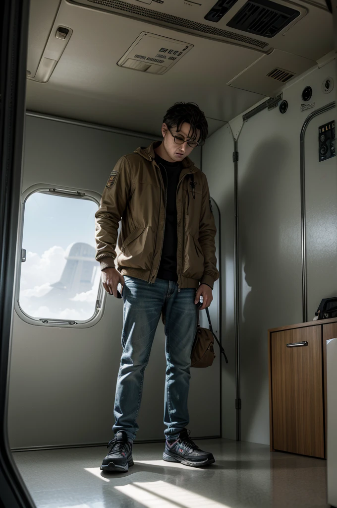 1 man with his dog inside the plane, art broken Absurd, high resolution, ultra detaild