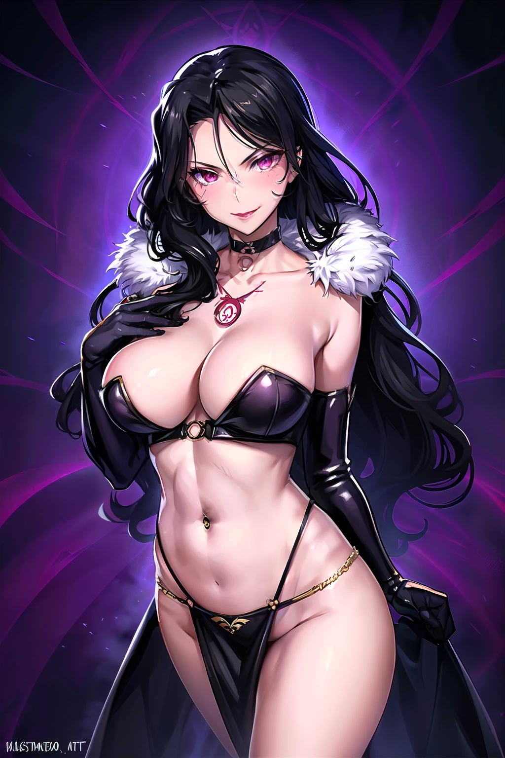 1girl, solo, lust \(fma\), licking lips,  large breasts, evil smile, smile, blush, lipstick, fur trim, mature female, gloves, fur-trimmed coat, masterpiece, best quality, highly detailed ,glint,halterneck,gold_choker, complex detailed background, inside, stone wall, ancient interior, ancient egyptian room, hieroglyphs, dark lighting, dark atmosphere, (cowboy shot), holding a sword, sword, belly_chain,harem_outfit,navel, necklace, pelvic_curtain,revealing_clothes, veil，masterpiece,best quality,1girl,mature,evil smile, smile, female,mature,necklace,pendant, (nsfw) not safe for work, exposed belly, exposed navel, exposed midriff, exposed lower belly, navel piercing