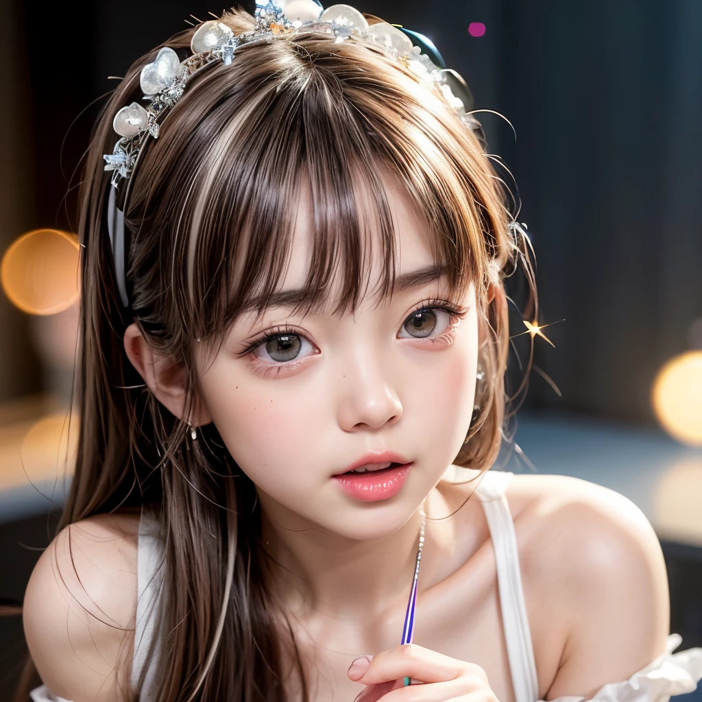 NSFW, 8k, High-level, absurd, masterpiece, best quality, primitive, very detailed CG, very detailed wallpaper, perfect lighting, Extremely detailed (((The personifying " Google Assistant " as a Little Girl))), MysticSight, Tyndall effect, Tyndall scattering, Studio gray background with (many Dazzling RainbowColor particles BokeH:1.28), (RoundlyButts, ThighGap), (Exposed:0.4), (Assfocus with looking ahead), BREAK (NOGIZAKA face variations) Extremely Detailed very KAWAII face variations, perfect anatomy, Childish, captivating gaze, elaborate detailed Eyes with (sparkling highlights:1.28), long eyelashes、Glossy RED Lips with beautiful details, Coquettish tongue, Rosy cheeks, Radiant PearlSkin with clear transparency . { (Dynamic LifeLike expressions:1.4) | :d) }, (large eyes:-1) .