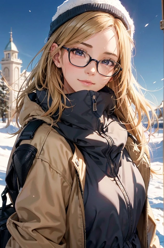 最high quality, high quality, High resolution, high quality texture, high quality shadows, High resolution, Beautiful details, Detailed CG, Detailed Texture, Realistic representation of face, Realistic, colorful, delicate, Cinematic Light, Side light, Lens flare, Ray Tracing, sharp concentrated, (1 Girl,concentrated:1.3), ( Intricate details, compensate, PureErosFaceV1:0.5), (細部まで美しいdelicateな顔, 緻密で美しいdelicateな瞳, Perfect Facial Proportions, Dense skin, Optimal ratio of four fingers to one thumb,  Modest chest, Beautiful Hips, Smooth upper abdomen, blue eyes ,cold weather jacket ,cold weather pants ,knit hat ,cold weather gloves ,trekking backpack ,glasses ,hiking,lapland ,snow field ,long trail ,adventure journey ,night,Northern Lights ,winter,the gaze of true love, lips of temptation, A look full of compassion ,a smile full of love, i love you, Acting lovey-dovey, waist up, 35 years old, hiking,house wife, air fortress hair, blonde hair