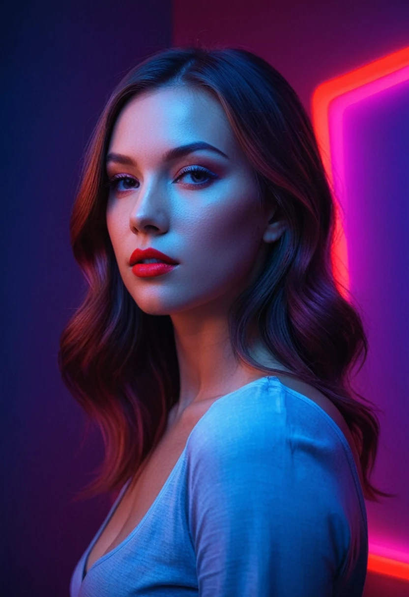 fashion photography, soft lighting, red, blue and purple neon lights,
32 thousand. uhd