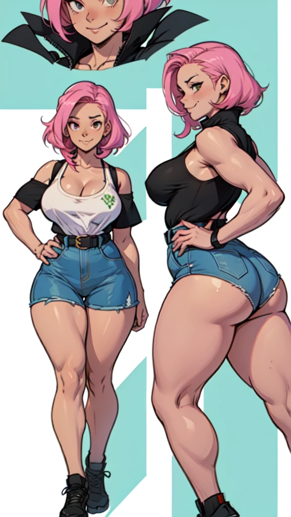 tall woman , high-waist e seios gota, Kale, mulher pelada Kalea, high skinny thighs, Legs long, high-waist, Kale sem roupa enorme enorme ((work of art)),(((best qualityer))),((character design sheet)) ,((Vulgar)) , voluptuous girl, ssmile,((between the breasts)) , , pink hair, pink hair
