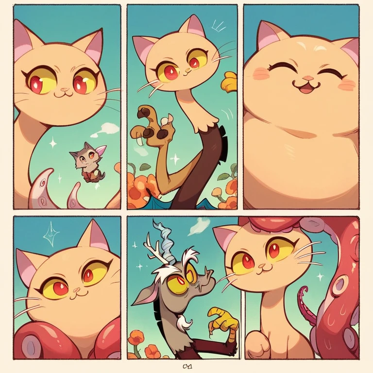 Create a cat with a flower on its head, Pusheen-Stil. comic, Cute cat, discord profile picture, Octopus Cat, Kawaii cat, fat grey chibi cat, his head is a pear, I'm relaxing, Subscribe to, Detailed image, poisonous cat, Catgirl, angry cat, meow, Discord Emoji, nekomimi, Cat head