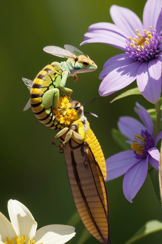bee-winged lizard pollinating a flower