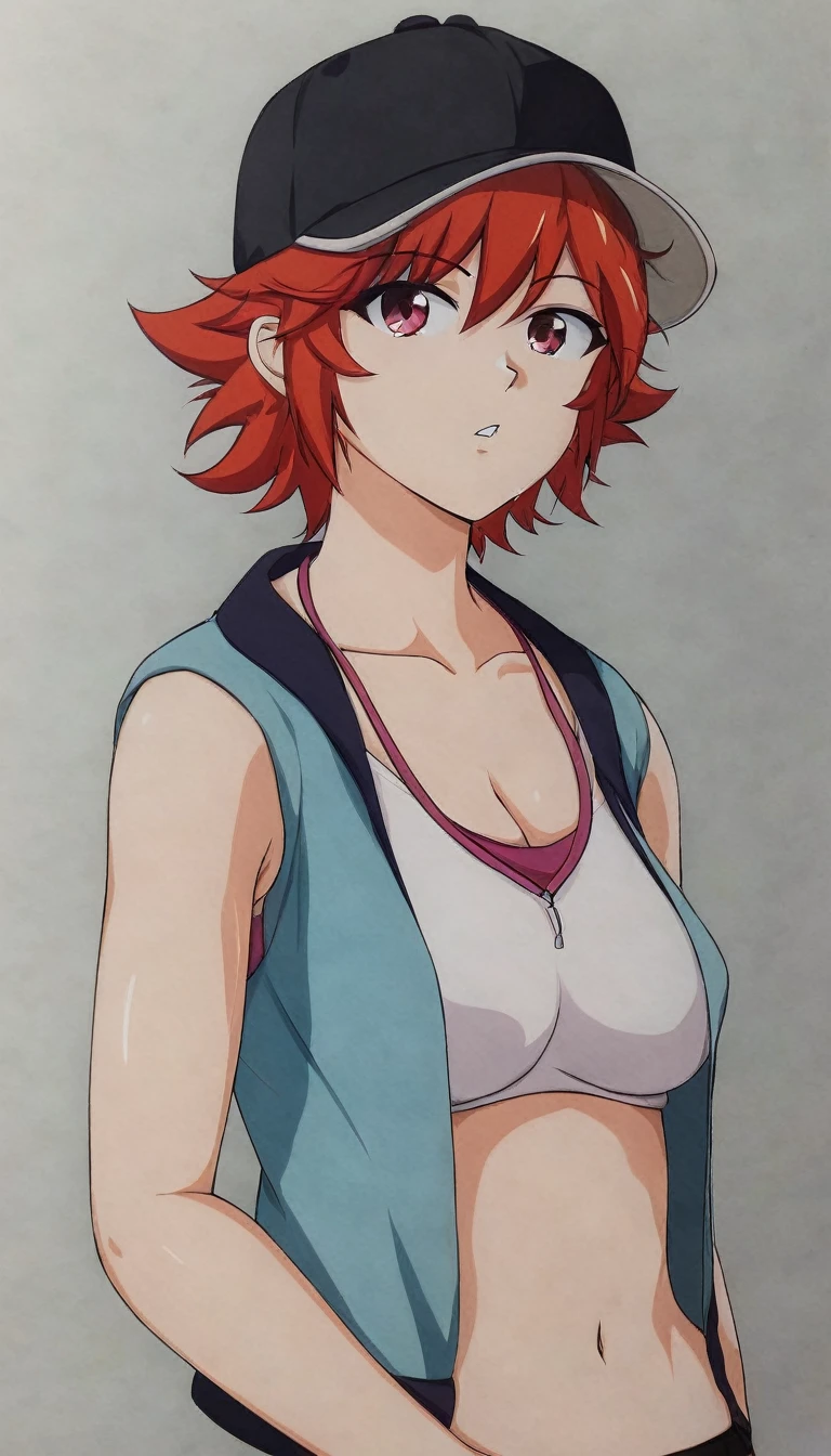 A girl with short hair wearing a baseball cap backwards、boyish、Spiky Hair、Fluttering Hair、fine、bright、stylish、Casual clothing、Casual Background、Cool angle、