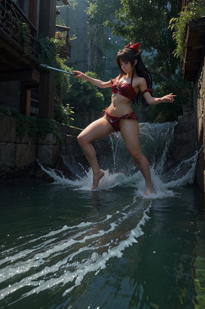 1 girl view, full body, TouHou Legend of Fairy Souls is an action game developed and published by LFCat Studio for PC. An adventure in which we control the young Reimu, which due to a curse has been transformed into Kedama, a little ball of hair, having to fight waves of enemies from an isometric perspective with both ranged attacks and hand-to-hand combat, being able to turn into different monsters, random angle.,(all realistic intricate details)