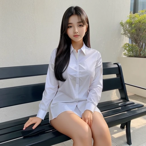 
A prefect girl boby age yes cute face with white shirt black medium here full body black eyes are Korean girl cute face with big here for flying here full body best quality Indian girl full body sitting on bench