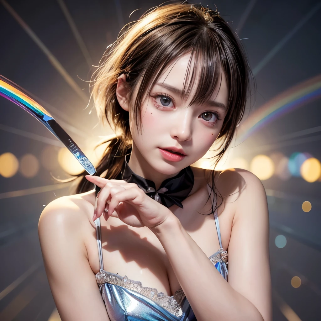 NSFW, 8k, High-level, absurd, masterpiece, best quality, primitive, very detailed CG, very detailed wallpaper, perfect lighting, Extremely detailed (((The personifying " Edward Scissorhands " as a Girl))), MysticSight, Tyndall effect, Tyndall scattering, Studio gray background with (many Dazzling RainbowColor particles BokeH:1.28), (RoundlyButts, ThighGap), (Exposed:0.4), (Assfocus with looking ahead), BREAK (NOGIZAKA face variations) Extremely Detailed very KAWAII face variations, perfect anatomy, Childish, captivating gaze, elaborate detailed Eyes with (sparkling highlights:1.28), long eyelashes、Glossy RED Lips with beautiful details, Coquettish tongue, Rosy cheeks, Radiant PearlSkin with clear transparency . { (Dynamic LifeLike expressions:1.4) | :d) }, (large eyes:-1) .