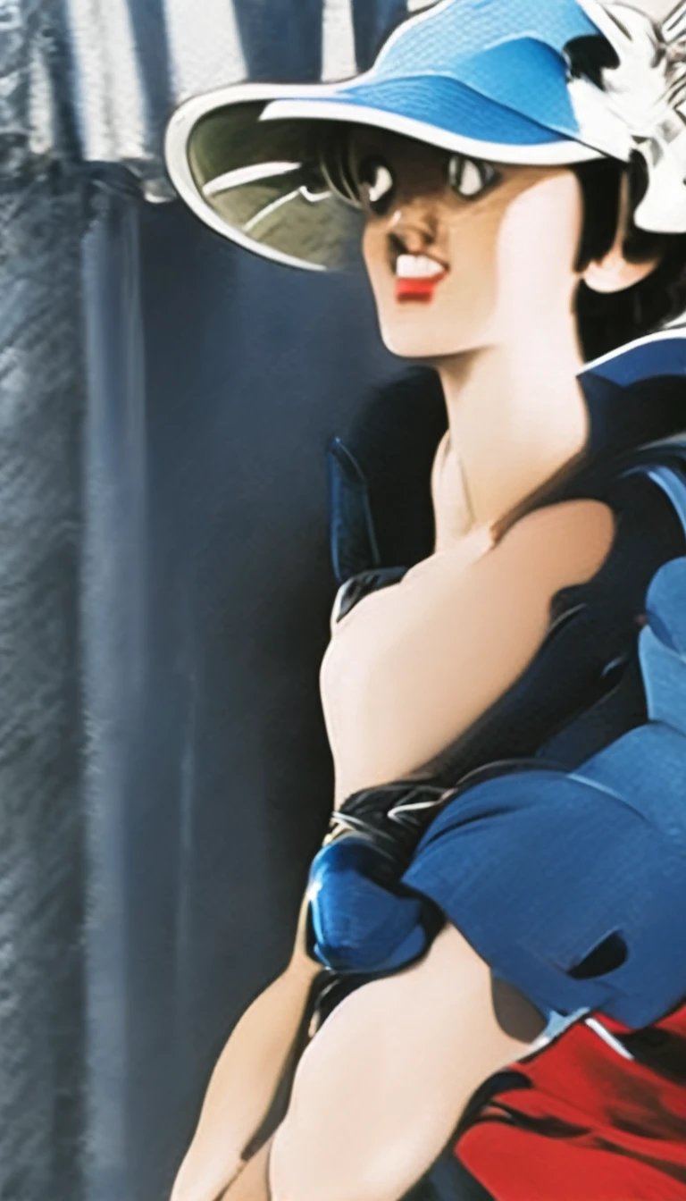 A girl with short hair wearing a baseball cap backwards、boyish、Spiky Hair、Fluttering Hair、fine、bright、stylish、Casual clothing、Casual Background、Cool angle、