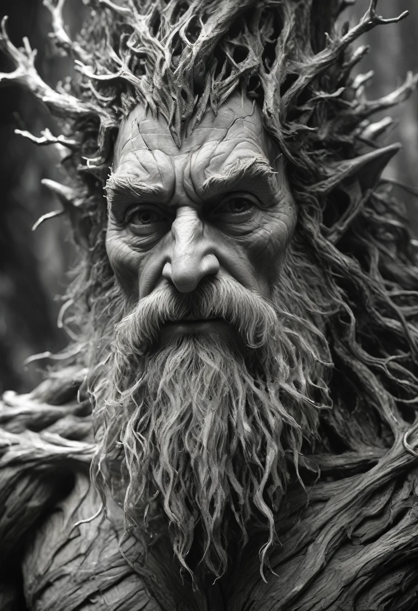stunning black and white graphite sketch of Treebeard, up close shot, from The Lord Of The Rings trilogy, in dynamic pose, by Anna Razumovskay, (by Alyssa Monks:1.1), by Joseph Lorusso, by Lilia Alvarado, beautiful lighting, sharp focus, 8k, high res, (pores:0.1), (sweaty:0.8), Masterpiece, Nikon Z9, Award - winning photograph, --ar 16:9 --style raw --stylize 750 --niji 6, perfect composition, beautiful detailed intricate insanely detailed octane render trending on artstation, 8 k artistic photography, photorealistic concept art, soft natural volumetric cinematic perfect, wide angle view