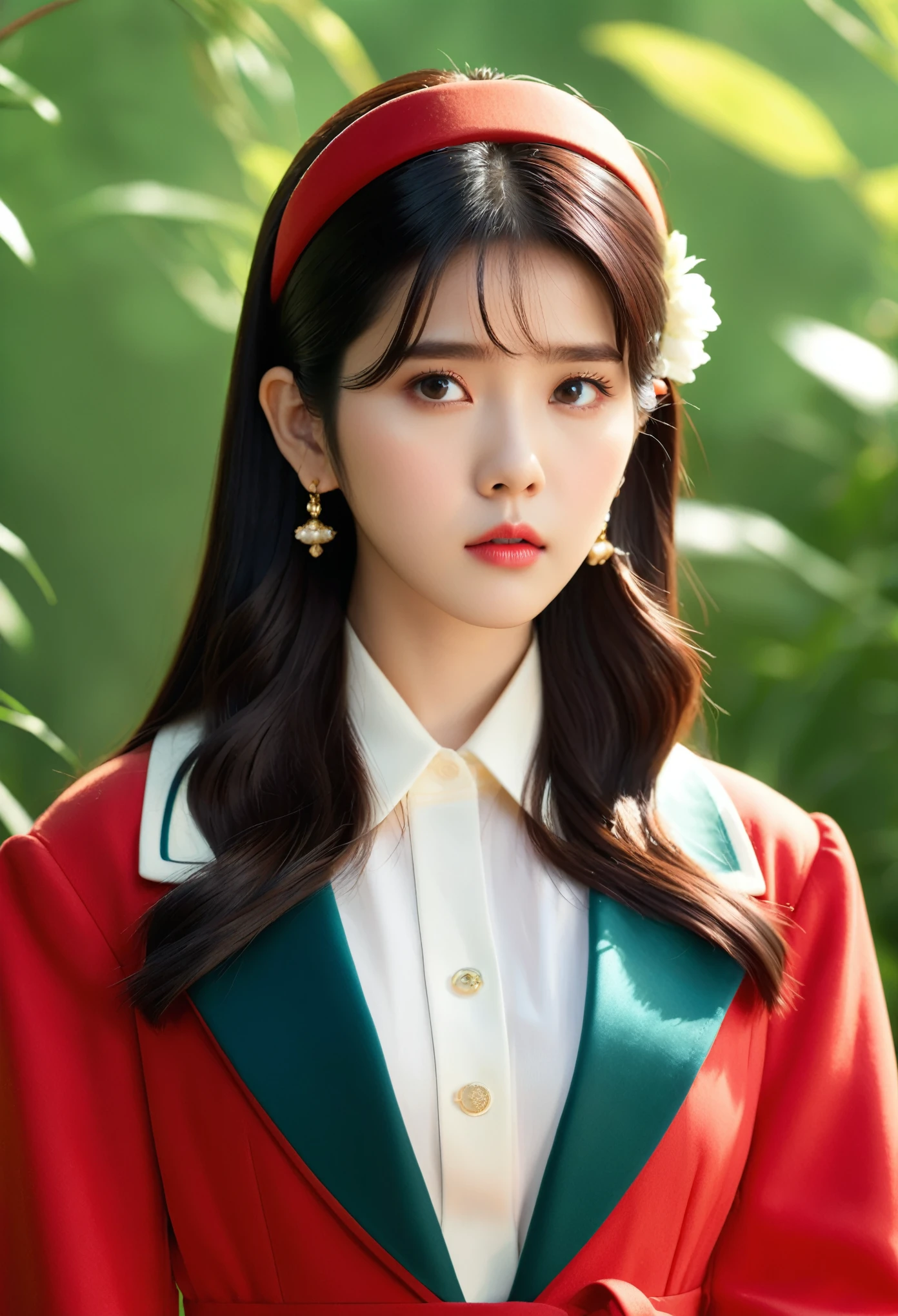 IU, Serious look, Model shooting style, (Extremely detailed CG unity 8k wallpaper), Full-length photos of the world&#39;s most beautiful artworks, Medieval Armor, Professional Majestic Oil Paintings by Ed Blinkey, Artie Guerin, Studio Ghibli, author：Jeremy Mann, Greg Manches, Antonio Moro, Popular on ArtStation, Popular on CGsociety, complex, High Detail, Clear focus, dramatic, Photorealistic art by midjourney and greg rutkowski, Beautify the face,
