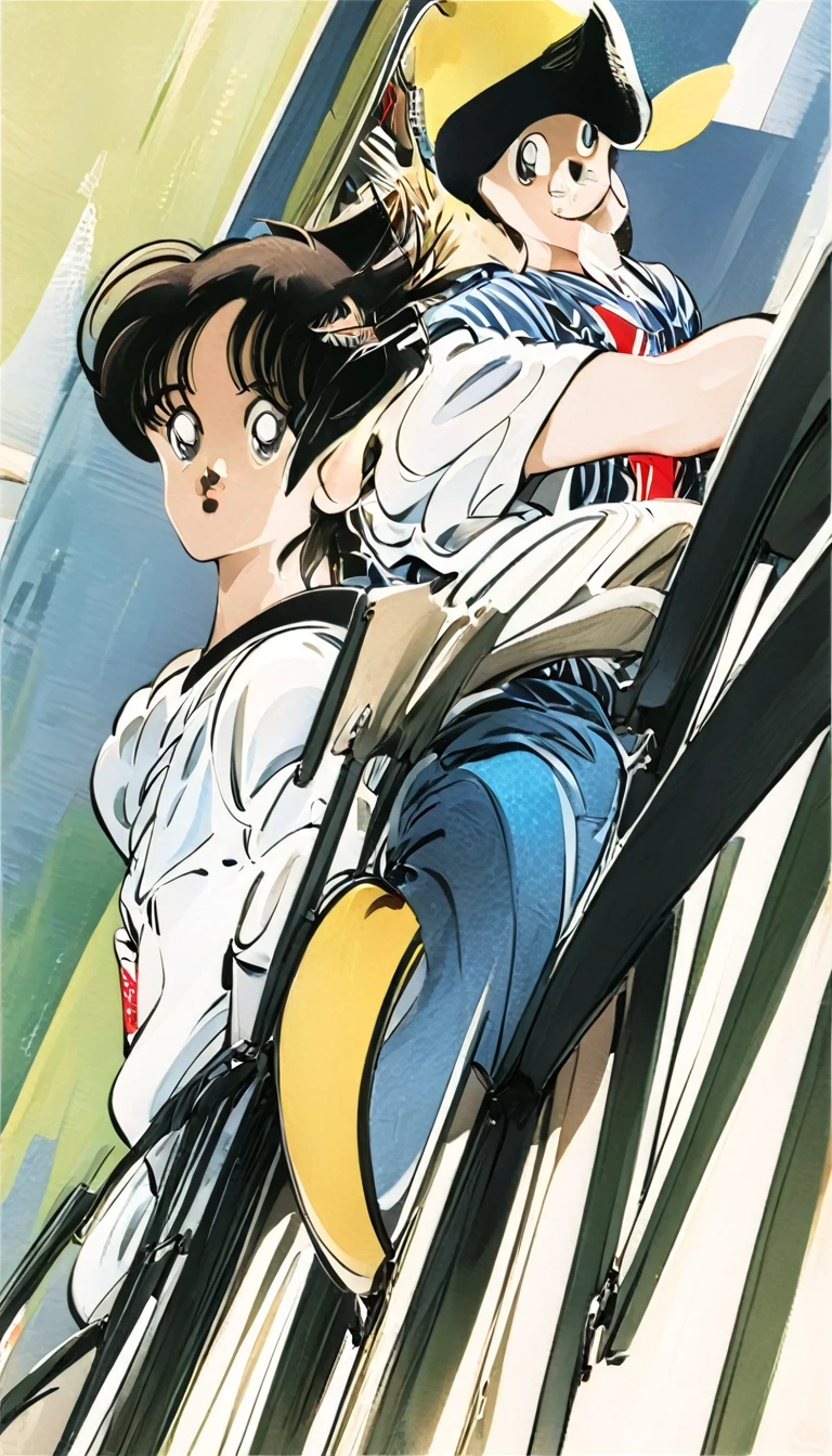 A girl with short hair wearing a baseball cap backwards、boyish、Spiky Hair、Fluttering Hair、fine、bright、stylish、Casual clothing、Casual Background、Cool angle、
