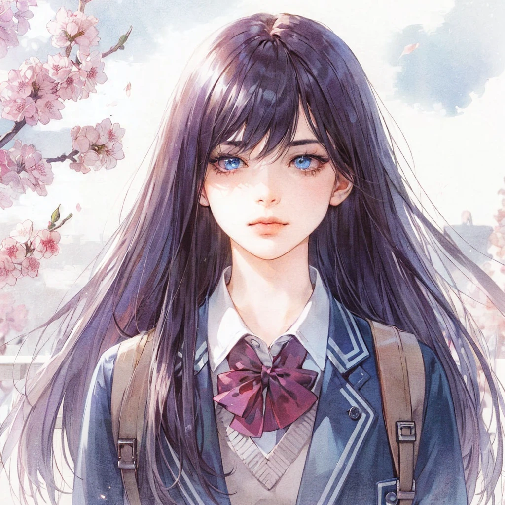 (Masterpiece, best quality, Awesome details, best shadow), (Detailed background,) A woman with long purple hair met a man with blonde hair and blue eyes. The two were standing looking at each other.