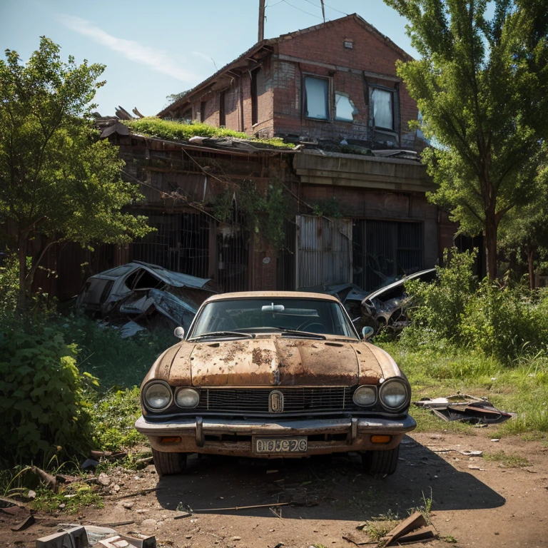 Old urban ruins, overgrown with trees and weeds, car wrecks, rusted scrap metal, bomb trails, Washington, post-apocalypse,
epic realistic, intricate details, hyper detailed, cinematic, rim light,