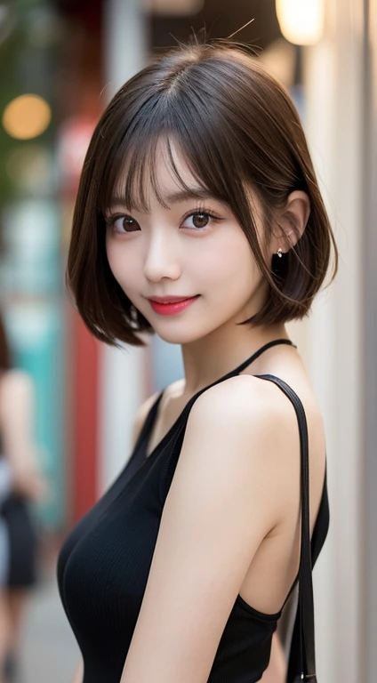 Tabletop, highest quality, figure, Very detailed, In detail, High resolution, 8k wallpaper, Perfect dynamic composition, Beautiful fine details, Women's fashion,Very short hair,small breast natural color lip, Bold sexy pose,smile,Harajuku、20-year-old girl、cute、sexy shot looking at camera