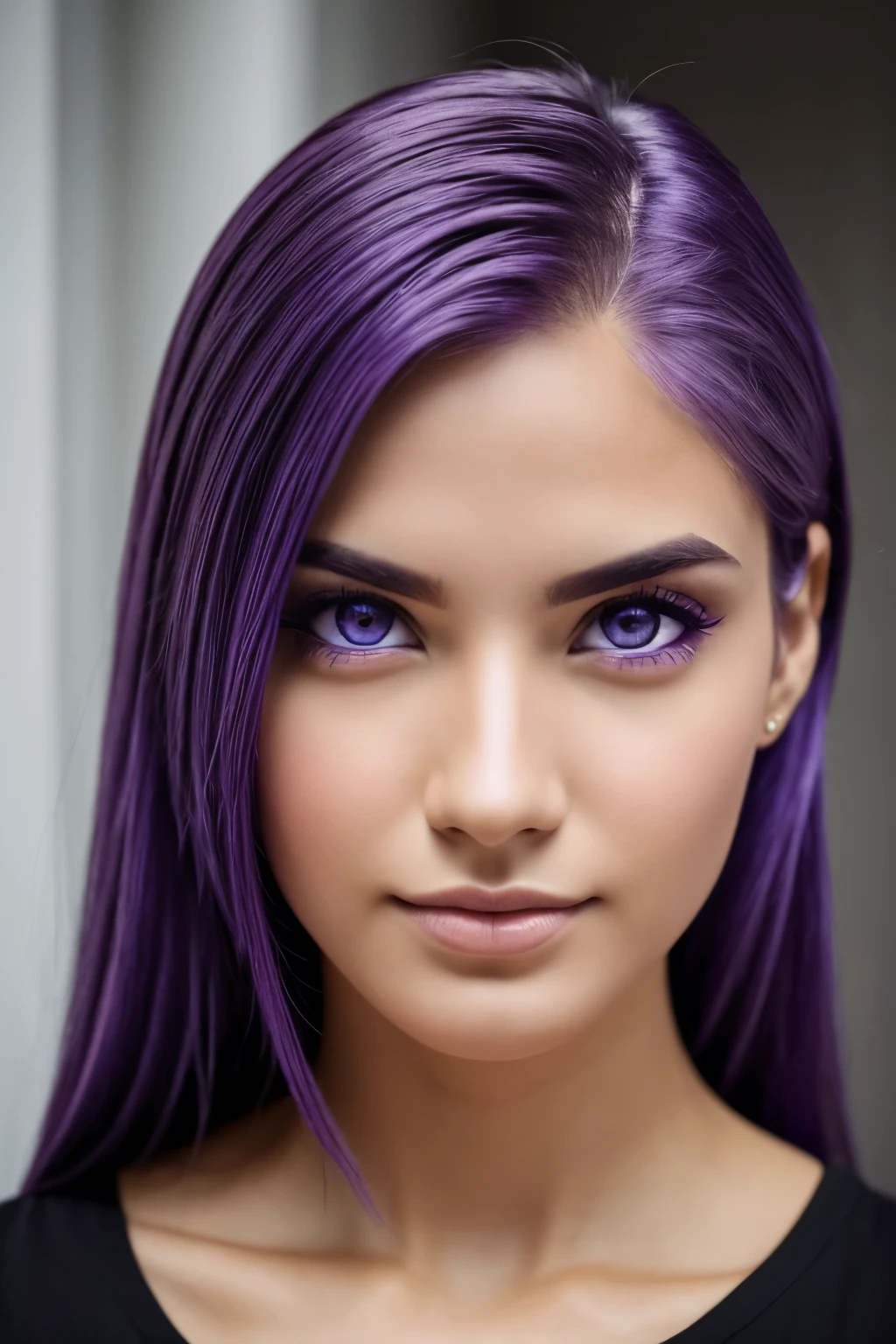 Person with strong purple eyes and light purple skin color