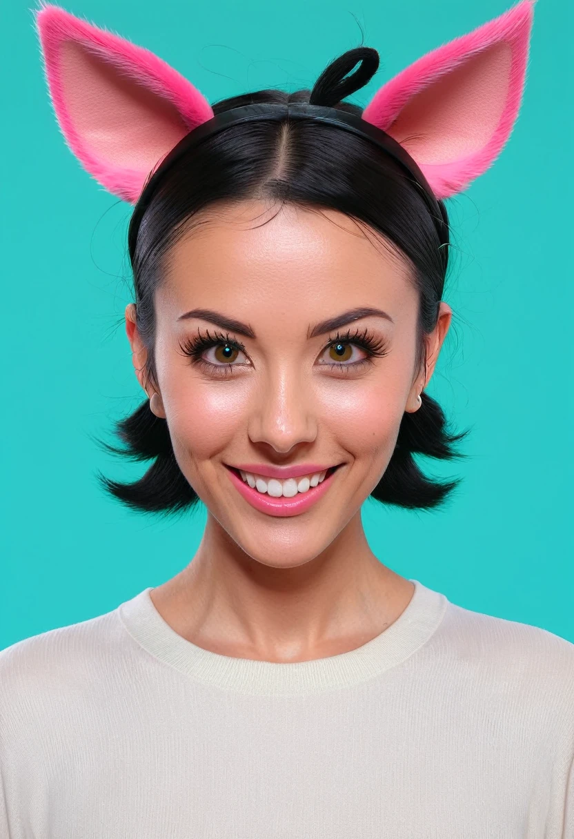black hair, hair bobbles, wince, longeyelashes, solid circle eyes, fake animal ears, light smile, ear blush, fang, Surrealism, drop shadow, anaglyph, stereogram, tachi-e, pov, atmospheric perspective, 8k, super detail, ccurate, best quality
