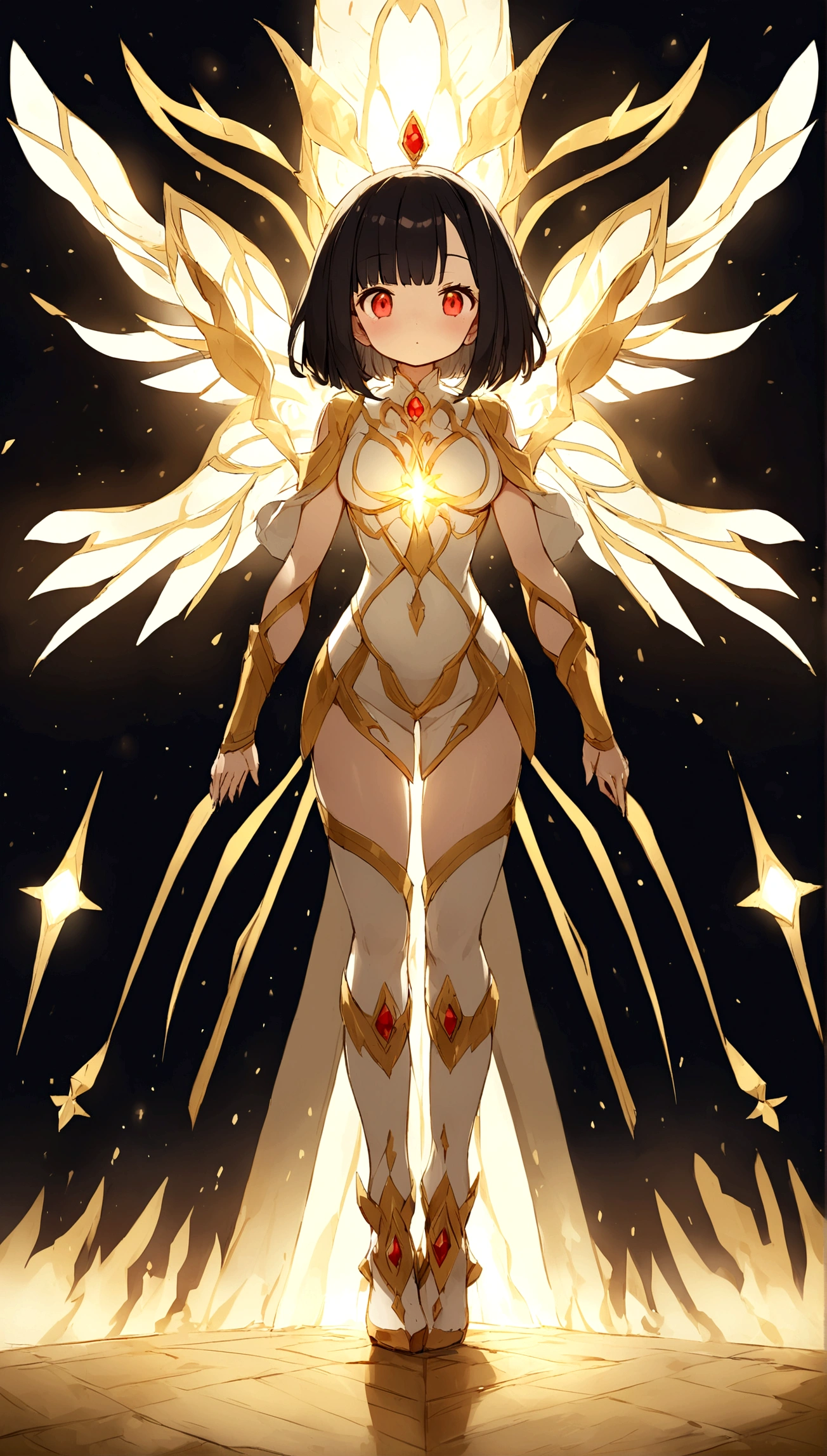 girl、Deformation、Black Hair、Red eyes、Bob、whole body
