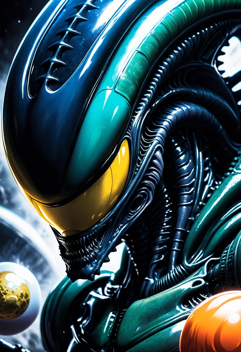 (((Extreme close-up Xenomorph Alien the eighth passenger fused with (((He didn't come))) universe Dragon Ball Z front images Color Splash)))