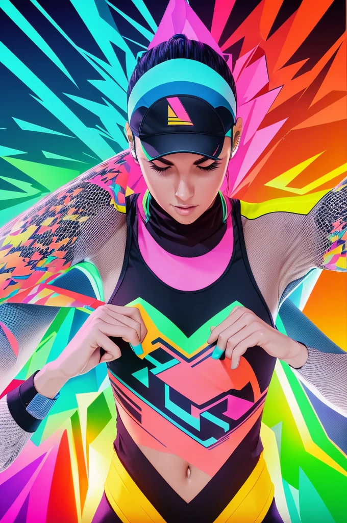 Create a dynamic and energetic poster featuring bold, modern typography with the title 'Ultimate Workout Playlist'. Use vibrant colors like electric blue, neon green, and fiery red. Incorporate abstract elements such as sound waves, fitness icons (dumbbells, sneakers, etc.), and geometric shapes to convey movement and intensity. Background can be a gradient or a burst of light to enhance the high-energy feel. No people in the image