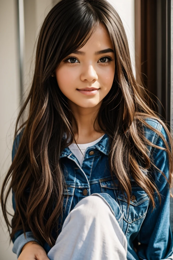 Portrait of a girl, who looks like my sister with long dark hair
