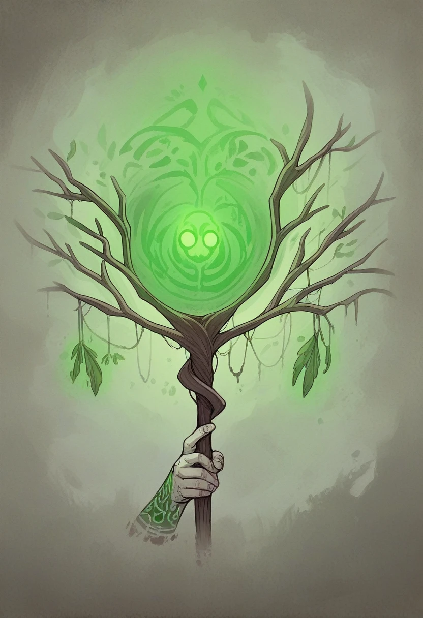 (bold lines:1.2),(medieval fantasy:0.9),(professionally retouched:0.8),(fine details:1.2),original design,unique hair,unique accessories,unique face,midday,female druid,(zombie:1.3),entangled with roots,in a swamp,detailed background,(glowing nature magic:1.1),(glowing green eyes:1.1),(glowing green tattoos:1.1),tattered clothing,holding a stick,close up,midnight,(particle effects:0.9)