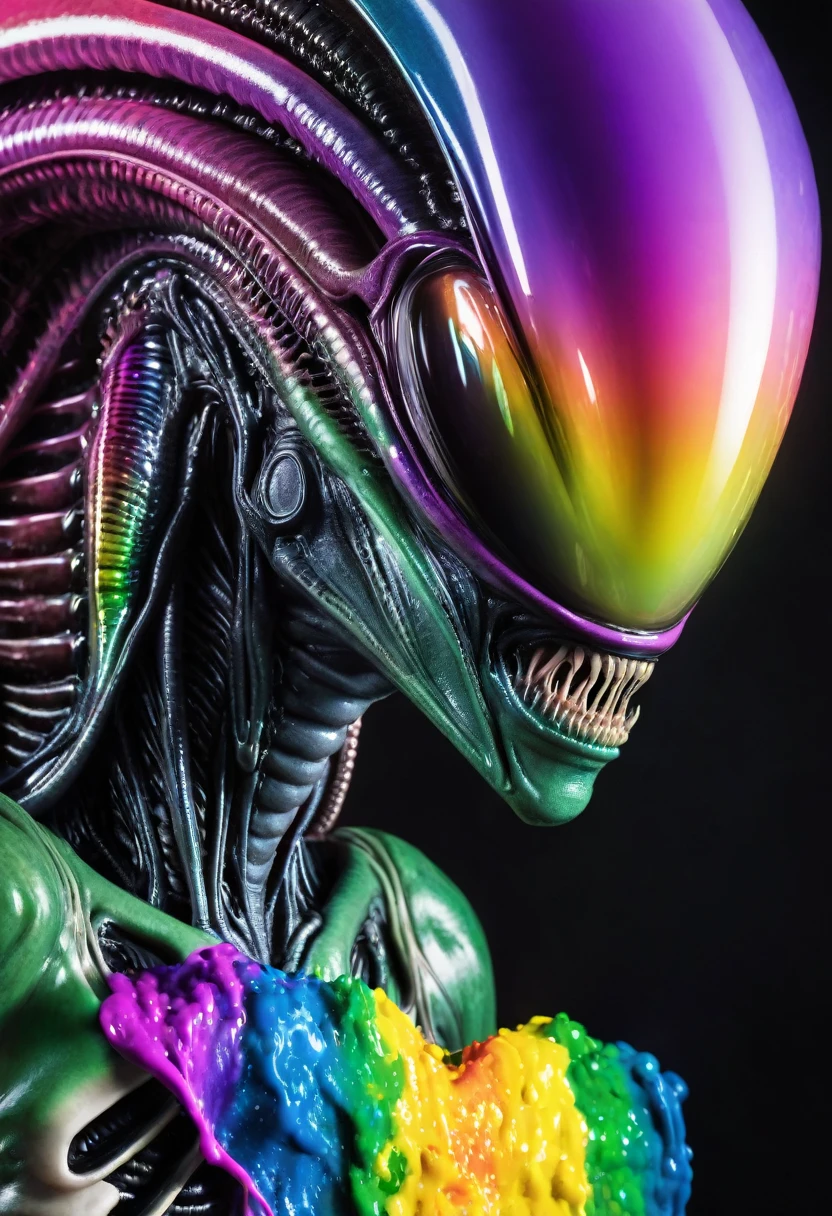 (((Extreme close-up Xenomorph Alien,(((Imperfect Hybrid Cell))) universe Dragon Ball Z front images Color Splash)))