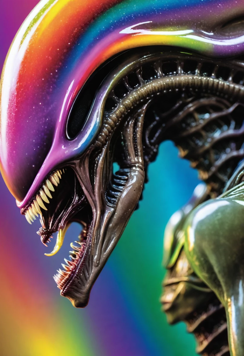 (((Extreme close-up Xenomorph Alien the eighth passenger LGBT community rainbow surreal images color Splash))) 