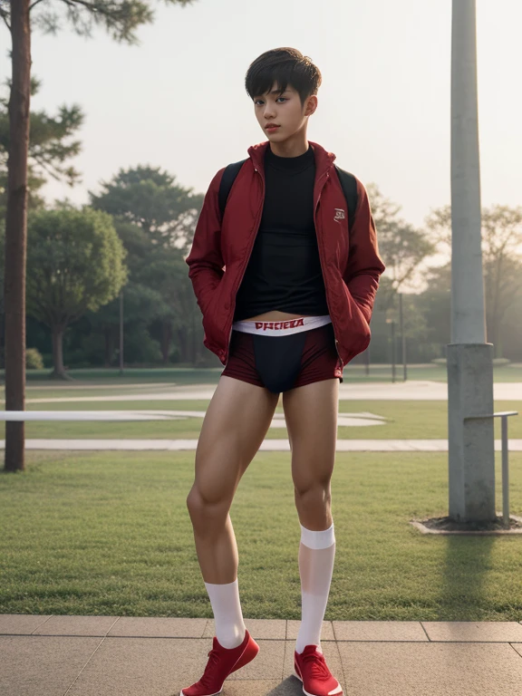 teenagers , young , light-skin , wearing an dark red sexy underwear, tmasterpiece,k hd,the feet,Transparent sports vest,semi transparent,black long socks,The barefoot , red colour , handsome and cute , extreme cute boy , white skin , dark red underwear boxers shorts , extremely tall and cute boy ,oppa model , handsome model , full body , dark red boxers underwears short shorts , black socks , white light-skin , Chinese model , young boy , white skin , handsome and extremely cute , red boxers underwear shorts , long black socks , handsome model , at the park , jogging , model oppa , long legs , jogging , running , high knee black socks ,black long socks , stand up , extremely tall , extremely high , red underwears , red sports underwear , long black socks , clean and white legs , Chinese model , extremely long legs , looking at the camera , clean and white thigh , heavy bulge , kid face , baby face , wearing jacket , red underwears boxers , light and white skin , Chinese model