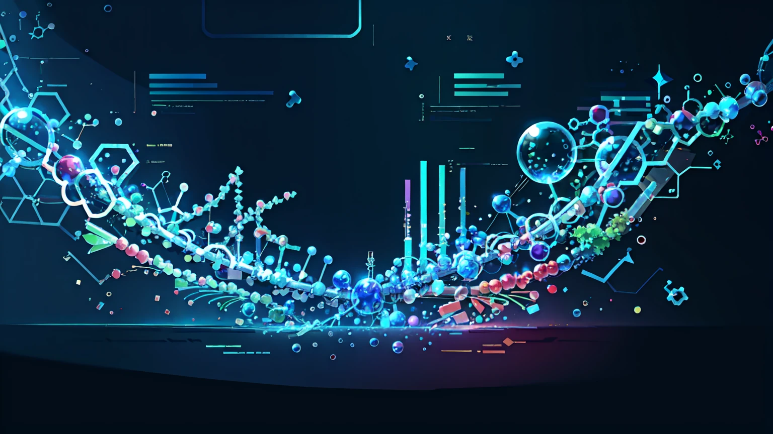 concept art, front cover, flat design, simple DNA double helix, simple black background, absurdres, best quality, bubbles, life, biology, chemistry, molecule