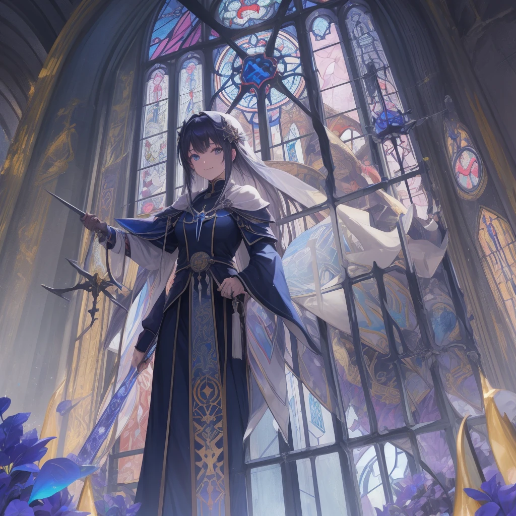 tarot
justice
axis、young woman、smile、Blue Hogow、Cathedral in the background((Stained glass))、Valentine&#39;s Chocolate、Surrounded by believers、Light tones、Gothic style、Decorative edging design。
,Add_Details:1, Add_Details:0, Add_Details:0.5