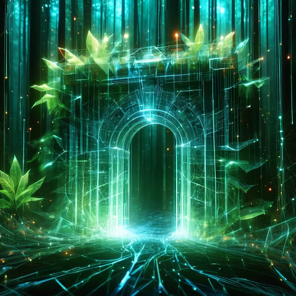 Night - wfhlgr, (Digital Art:1.3) of (Sketched:1.1) octane render of a mysterious dense forest with a large (魔法of:1.2) Gate (Portal:1.3) 永遠of王国へ, Blade Runner, complicated (ぶどうof木:1.2), 液体金属of巨大な木, リアルなデジタル絵画of肖像画, Filmed in 8K resolution, Gasoline liquid, pastel colour, Splash Art, 青と紫of魔法of宇宙, 