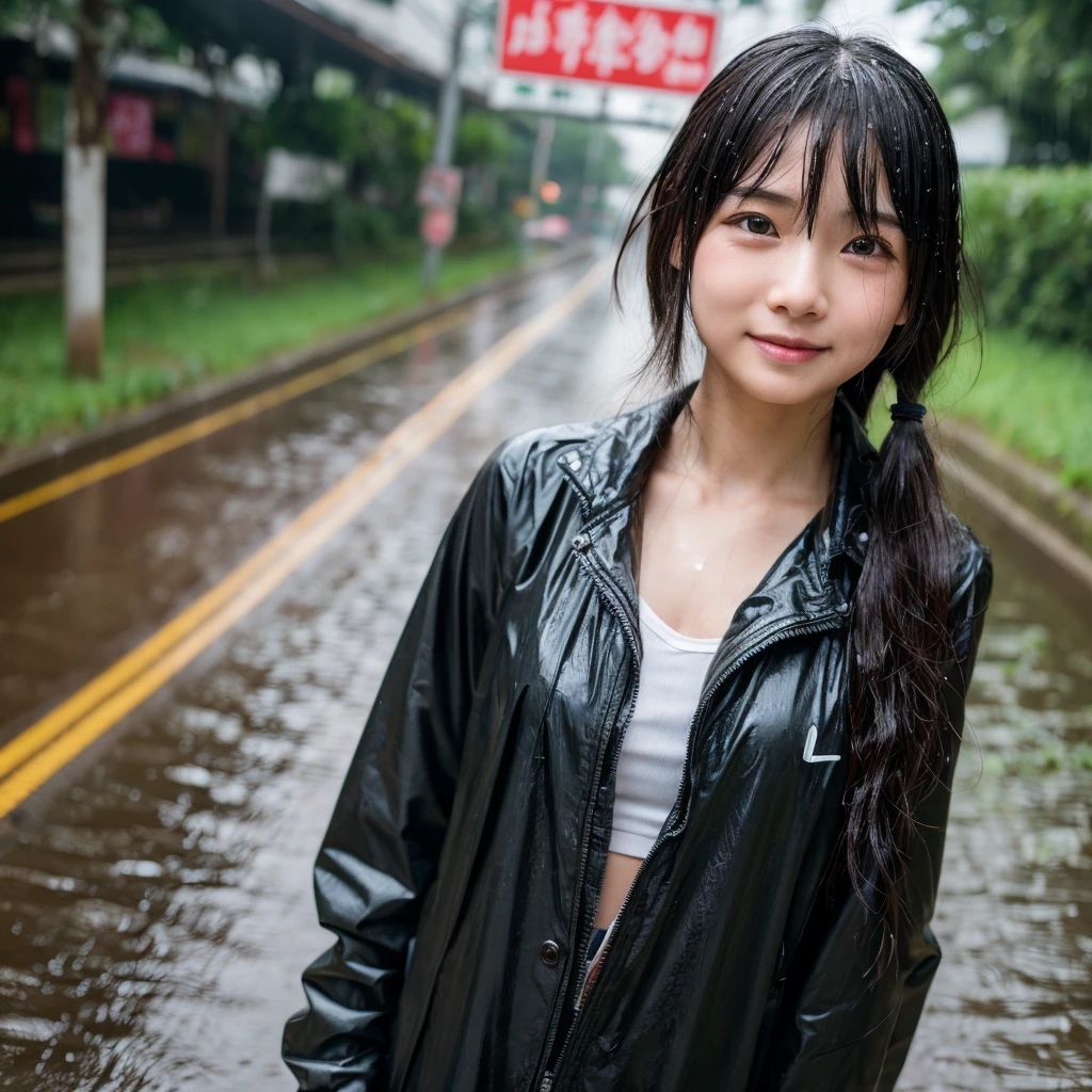 songkran,Wet roads , soaked through,drenched, Dripping, Wet Face,Wet clothes, Wet Skin, Wet Hair,A young woman with a cute face like an idol,chest,chest元が見えるデザインのメイド服,cling,RAW Photos,Genuine,Genuine,High resolution,RAW Photos,masterpiece, Genuineistic, beautiful