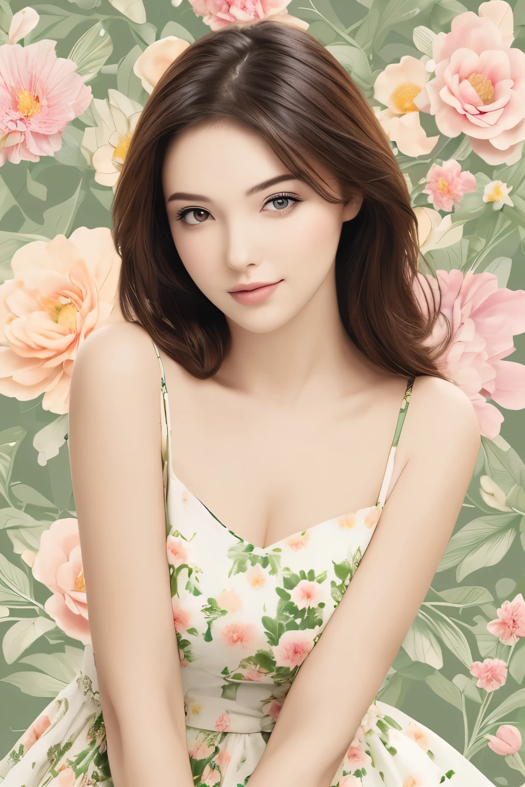 Beautiful woman on beautiful flower background,