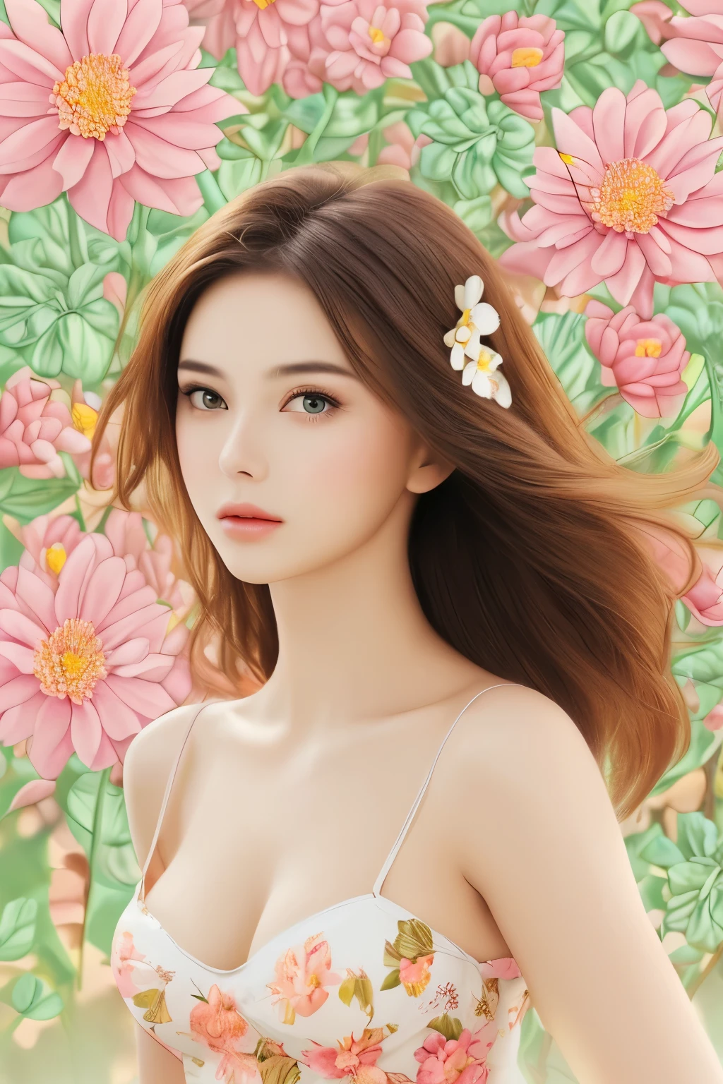 Beautiful woman on beautiful flower background,