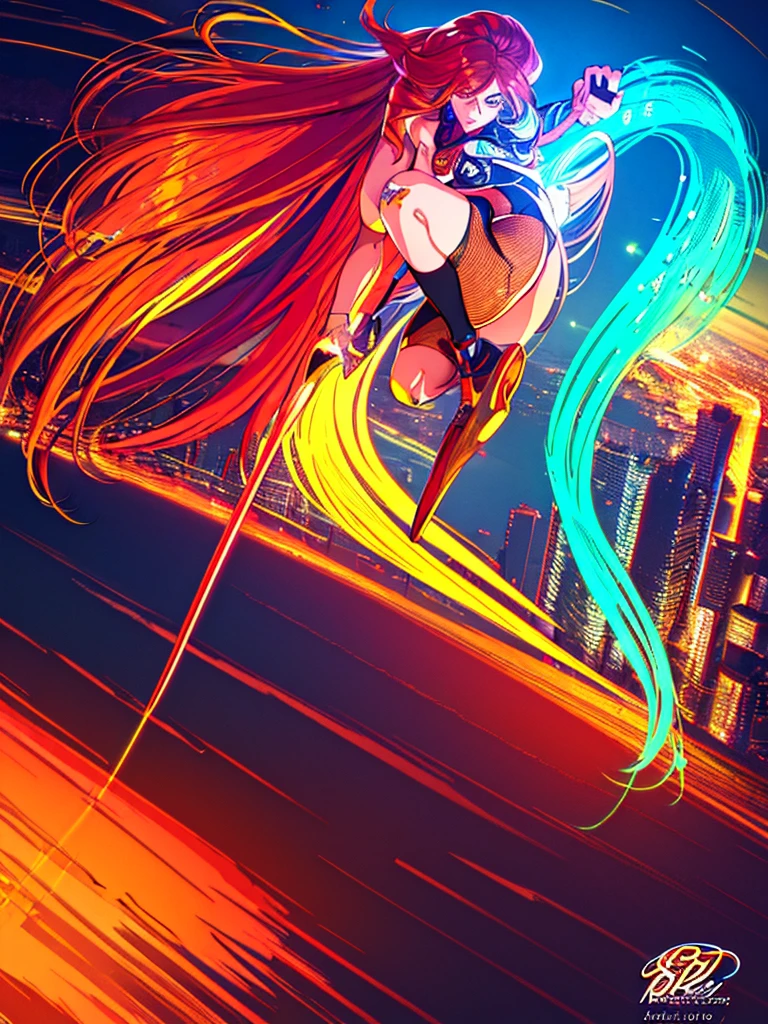 A girl with long flowing red hair, a girl with wavy brown hair, both riding colorful skateboards, dynamic action scene, beautiful detailed eyes, beautiful detailed lips, extremely detailed faces, longeyelashes, dynamic motion, urban city background, neon lighting, (best quality,8k,highres,masterpiece:1.2),ultra-detailed,(realistic,photorealistic,photo-realistic:1.37),cinematic lighting,vibrant colors,dramatic composition