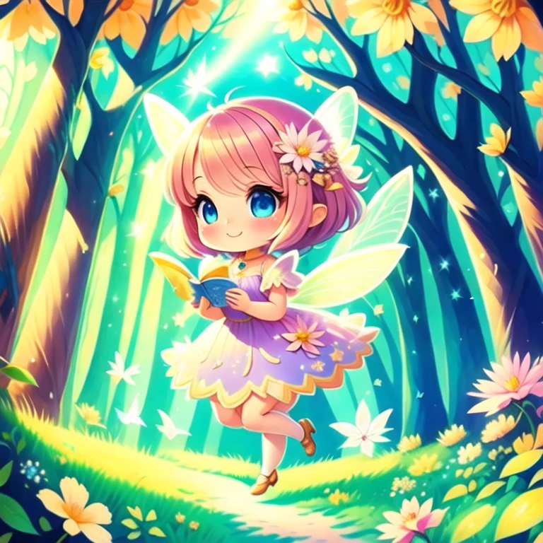 (masterpiece, best quality:1.2), 1girl, solo、 Cutes, light colors hair, blue eyes, Gossamer,illustration, A masterpiece in bright light, stunning art! The art of magic, fairy tale artwork, inspiring art, exquisite artwork high quality、masterpiece、Sparkling fairie、