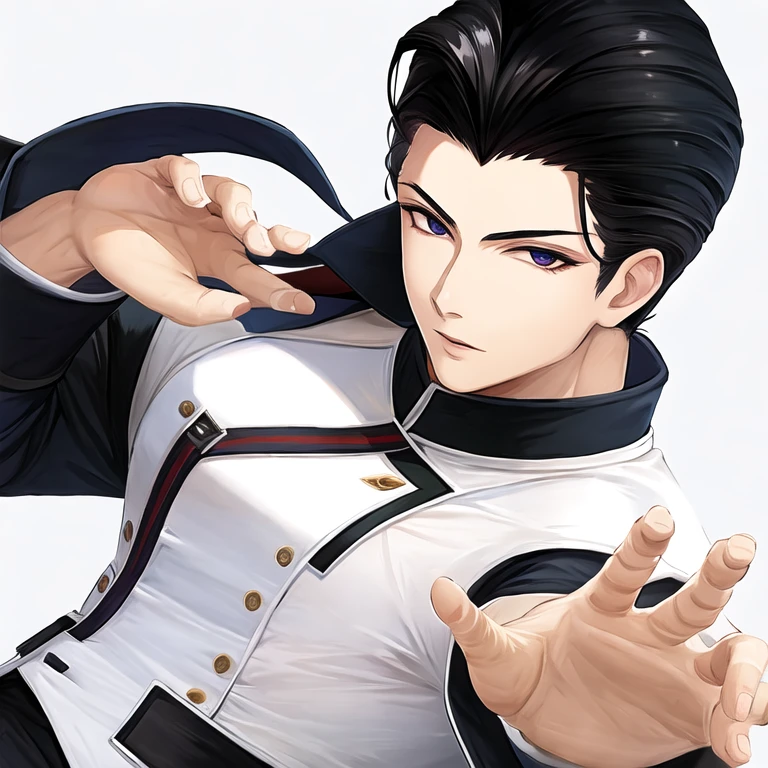 (masterpiece, best quality:1.2), 1man male, solo, (slicked back black hair:1.4)