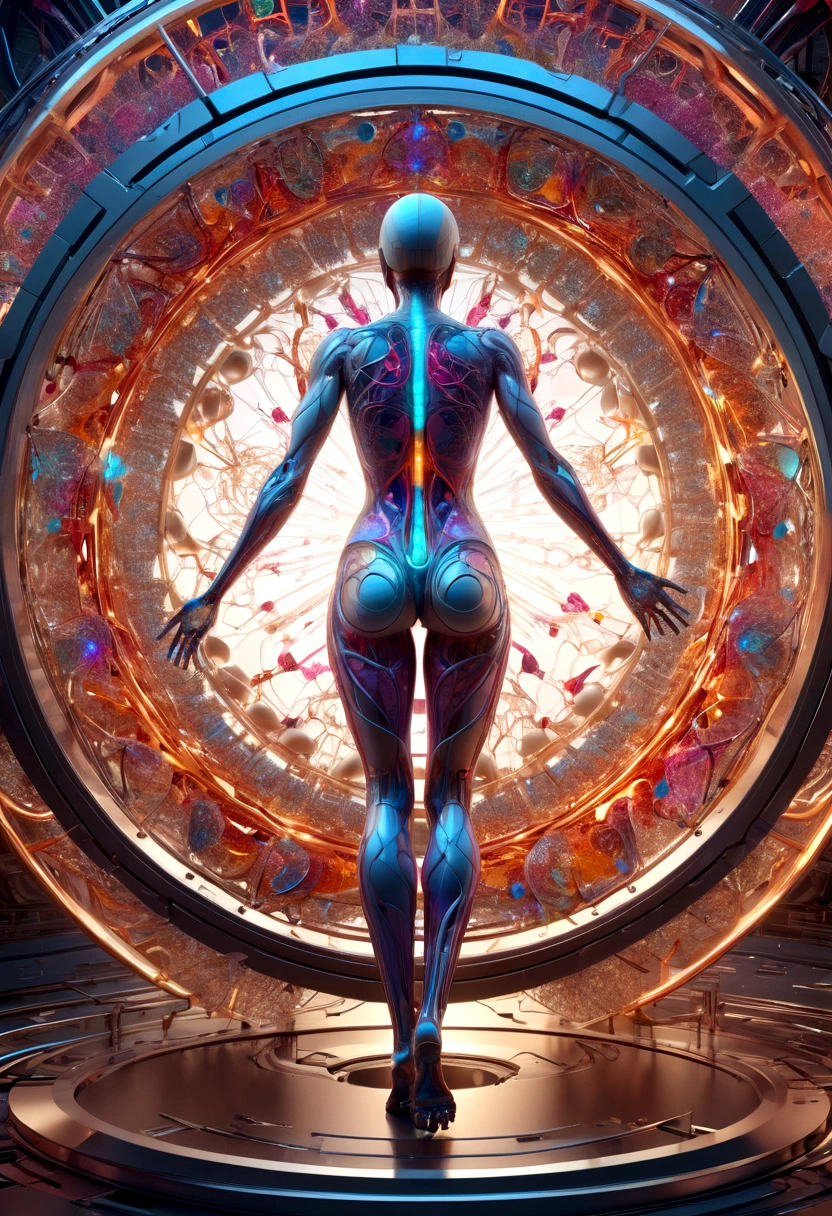 female human anatomy, Different parts of the body are scattered., 3D cubic distribution of the body, surreal cgi masterpiece, bright colors, Light around the wheel rim, mechanical dispersion, decay of the biosphere, Highly detailed, , fractal art, , 16K, geometric concept art, sharp line