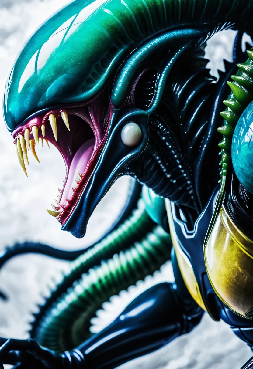 (((Extreme close-up Xenomorph Alien the eighth passenger fusion Reptilians surreal and cinematic images Color Splash images)),(((Front Images)))